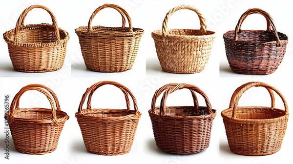 Fototapeta Wicker Baskets Collection, Rustic Handwoven, Oval