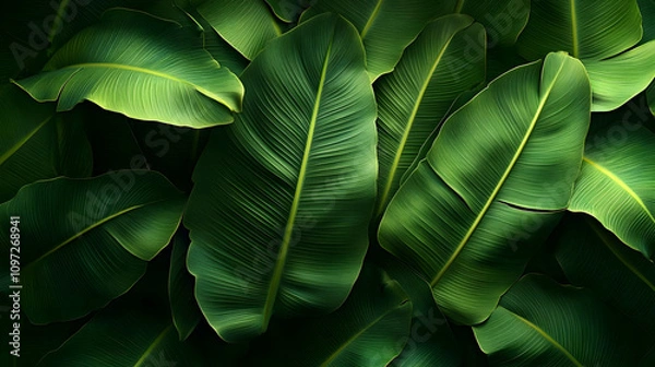 Fototapeta Lush Green Tropical Leaf Background Illustration