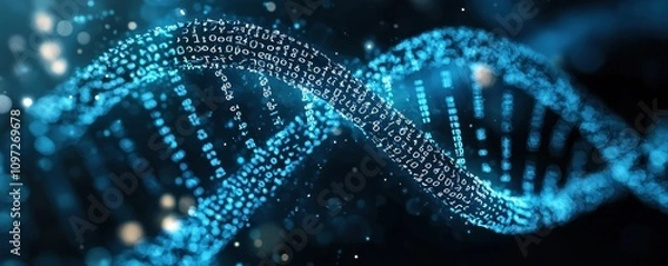 Fototapeta Digital DNA helix with binary code representing genetic data