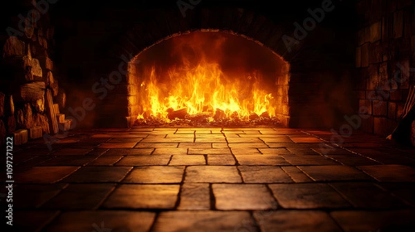 Obraz Cozy Fireplace Background Illustration