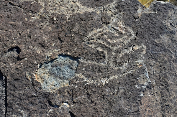 Obraz Petroglyph National Monument protects 1 of the largest petroglyph sites in North America designs and symbols carved on volcanic rocks by Native Americans & Spanish settlers  Albuquerque, New Mexico