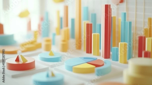 Fototapeta Colorful 3D charts and graphs representing data visualization and analysis.