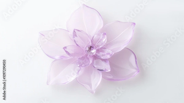Fototapeta Elegant translucent purple crystal flower on soft white background