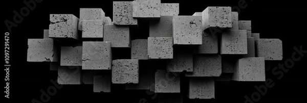 Obraz Abstract geometric concrete blocks in dynamic arrangement on black background