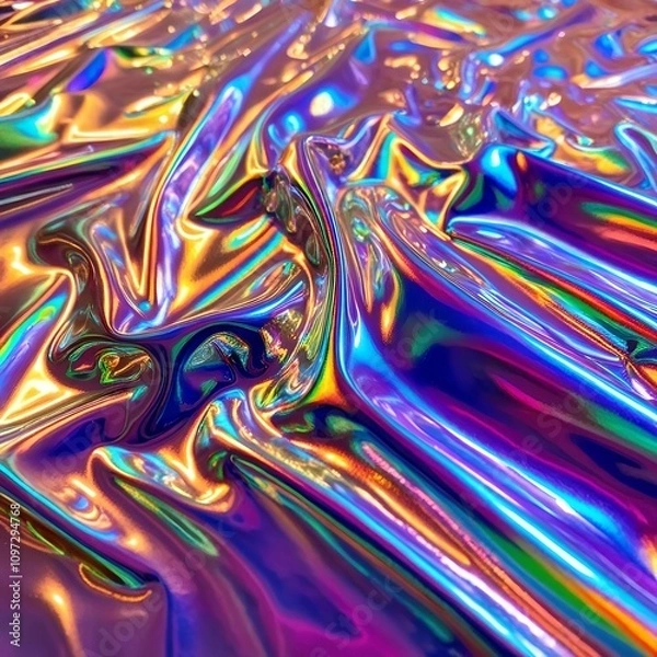 Fototapeta Holographic rainbow foil iridescent texture abstract hologram background