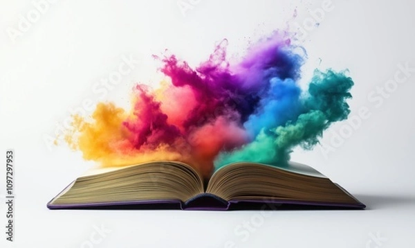 Fototapeta Colorful explosion from open book, vibrant hues, creativity, imagination, artistic expression, dynamic visual