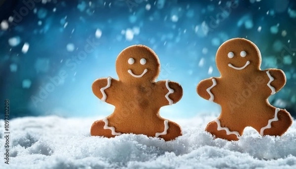 Obraz gingerbread man cookies playing in snow