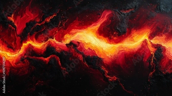 Fototapeta Intense fiery orange and red abstract patterns with glowing streaks and smoky details, creating a dramatic, high energy composition that evokes themes of fire, passion, and movement