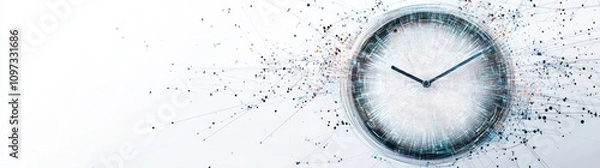 Fototapeta A stylized clock surrounded by dynamic particles, symbolizing time and technology.