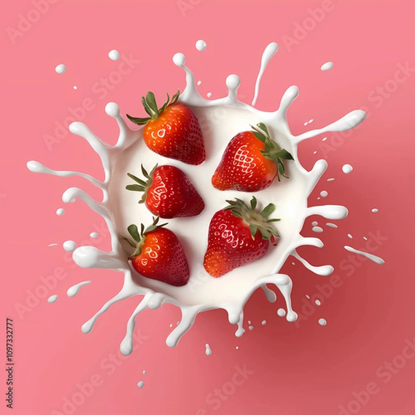 Fototapeta strawberry and milk splash