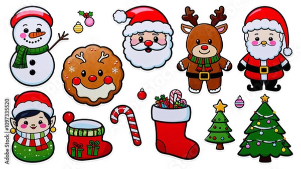 Fototapeta Cute Christmas Character Graphic Set with Snowman, Santa, Reindeer, and More PNG Transparent Background