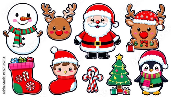 Fototapeta Cute Christmas Character Graphic Set with Snowman, Santa, Reindeer, and More PNG Transparent Background