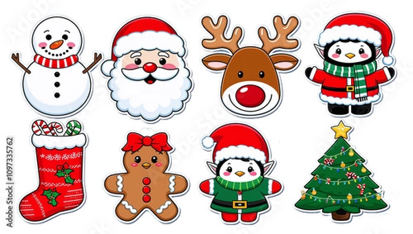 Fototapeta Cute Christmas Character Graphic Set with Snowman, Santa, Reindeer, and More PNG Transparent Background