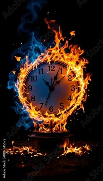 Fototapeta burning clock set on fire - time value concept