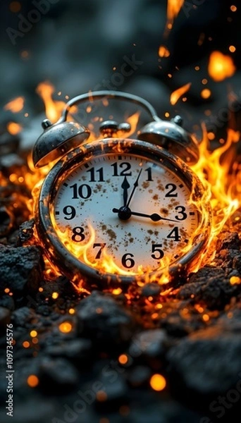 Fototapeta time is money concept - alarm clock set on fire
