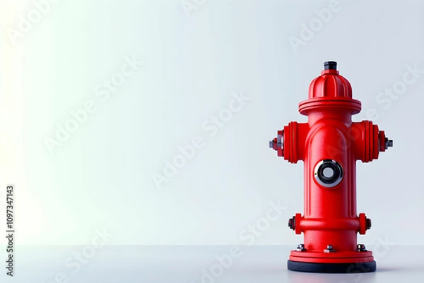 Fototapeta Bright Red Fire Hydrant on a Minimalist Background with Soft Lighting, Ideal for Urban Safety and Firefighting Themes in Photography and Graphic Design Projects