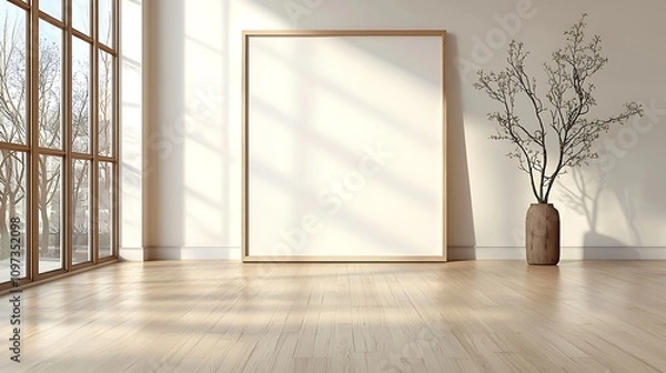 Fototapeta Artistic display setup minimalist room interior design natural light contemporary view creative space