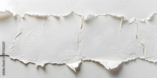 Obraz White Notebook Paper Tear with Rough Ripped Edges Isolated on a White Background for Design Projects, Branding, Social Media, Ads, Stationery, Digital Art, Presentations
