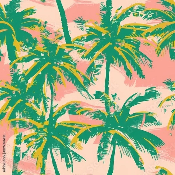 Fototapeta seamless tropical palm tree fabric background 
By Generated AI
