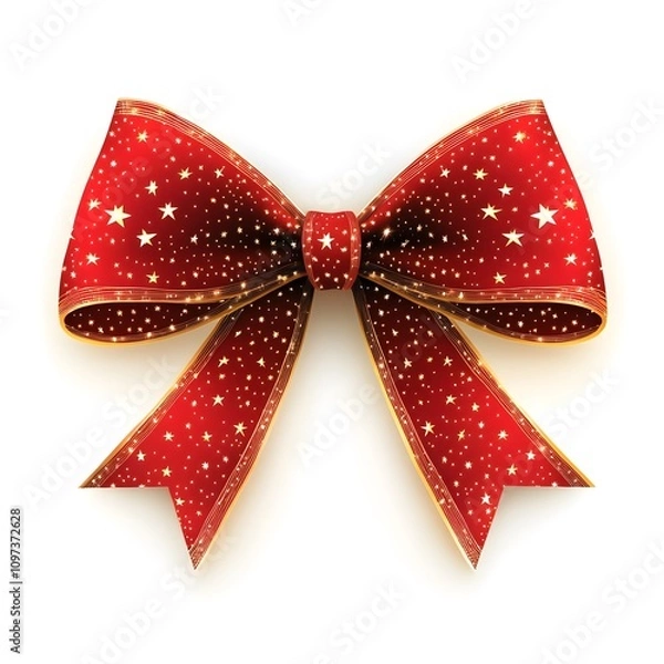 Fototapeta Red and Gold Bow with Star Pattern