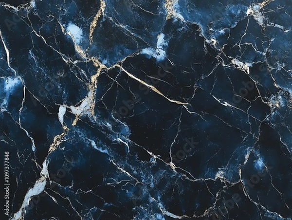 Obraz A close-up of dark blue marble with golden and white veining, showcasing natural beauty.