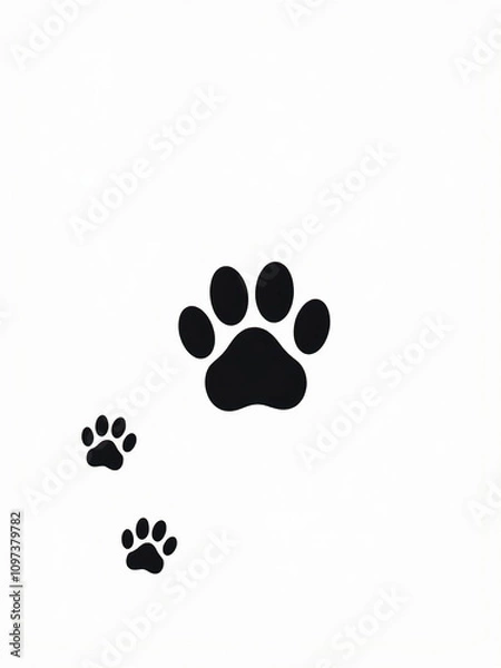 Fototapeta Minimalist black doodle paw print pattern for walls, , cat lover, dog owner, minimalist design