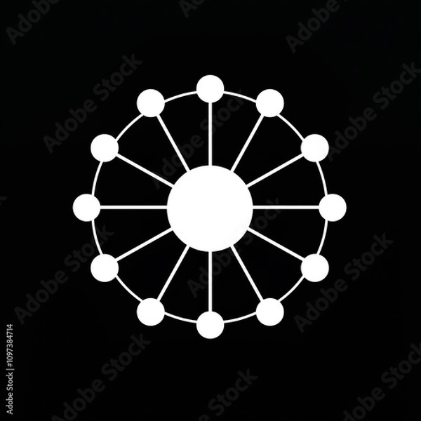 Fototapeta Circular Network Diagram White Nodes on Black Background