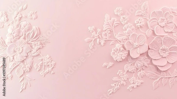 Fototapeta Elegant embossed floral design on a soft pink background, ideal for invitations or decor.