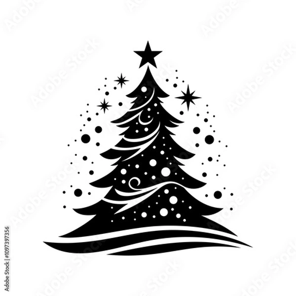Fototapeta Christmas tree logo vector design illustration template. Simple abstract icon black and white hand drawing
