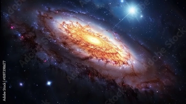 Fototapeta A vibrant galaxy with swirling orange and yellow patterns against a dark cosmic backdrop.