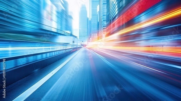 Fototapeta A dynamic cityscape with motion blur, showcasing urban speed and energy.