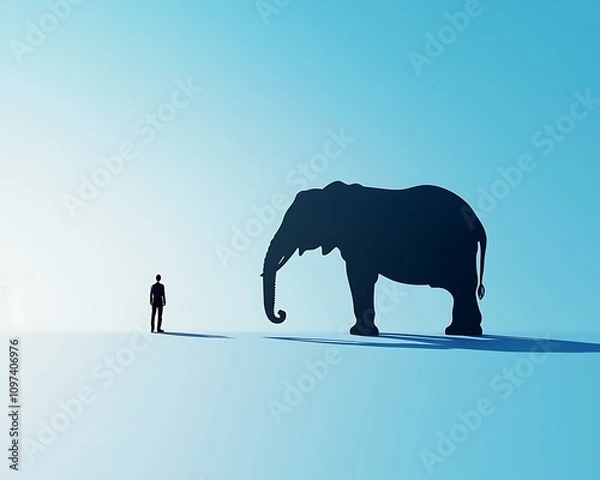 Fototapeta Man and Elephant in a Dreamlike Landscape