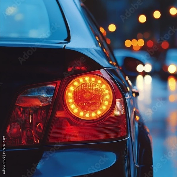Fototapeta Close-Up of Car Indicator Light at Night