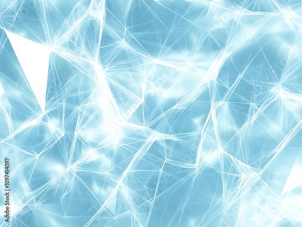 Fototapeta Futuristic low-poly geometric abstract design with blue wireframe and glowing orange network connections