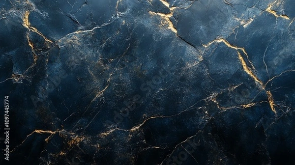 Fototapeta A textured dark marble surface with gold veining, ideal for backgrounds or design elements.