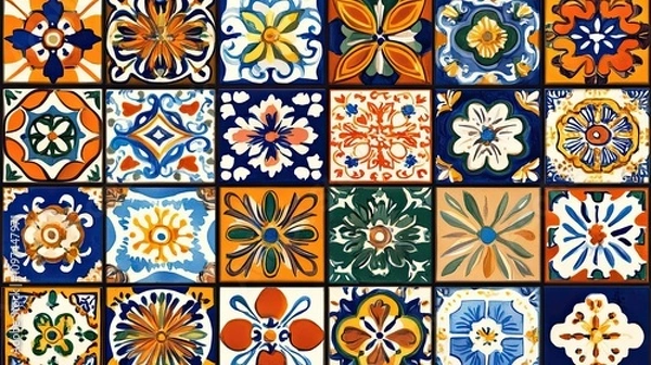Obraz A Patchwork of Colorful Floral Tiles