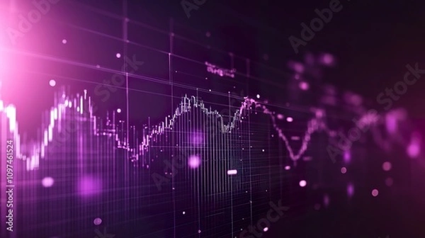 Fototapeta Abstract financial data visualization with glowing purple lines and points.