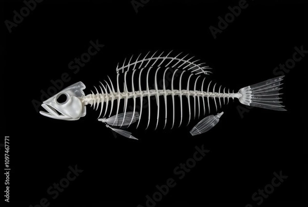 Fototapeta _. Photogram Fish Skeleton - A black and white photogram of a fi