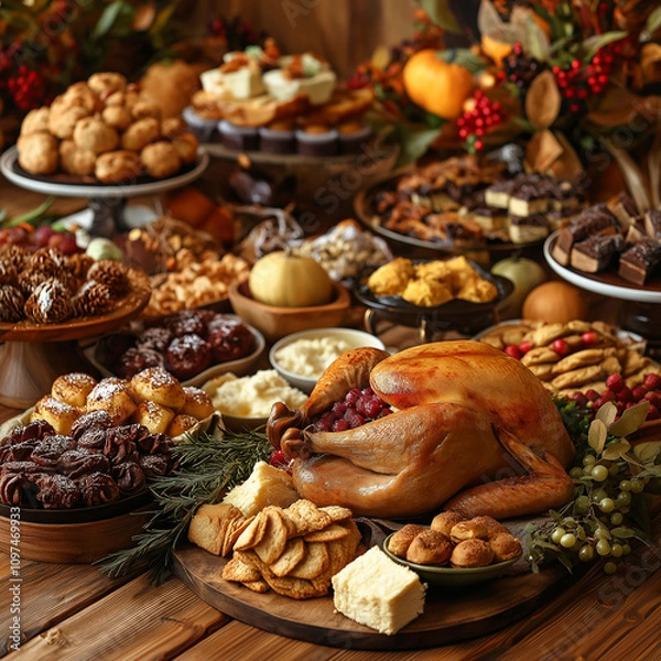 Obraz Holidays bring family and friends together with a table spread filled with food  