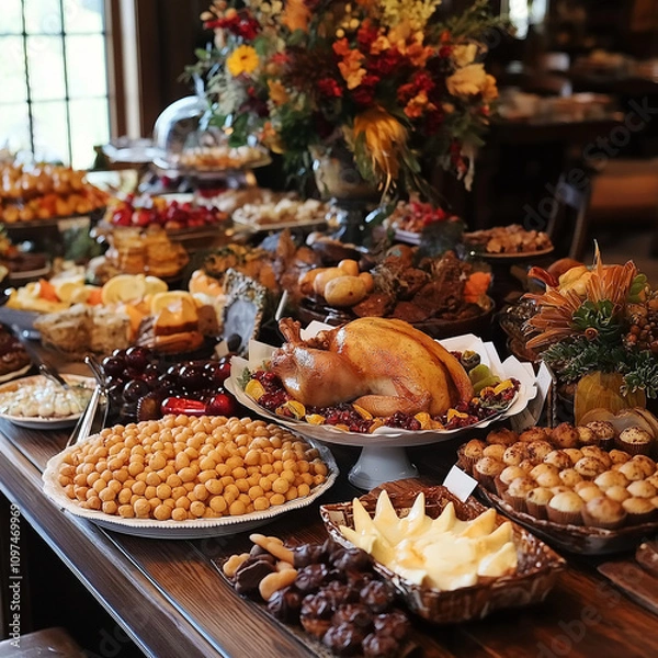 Obraz Holidays bring family and friends together with a table spread filled with food  