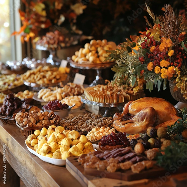Obraz Holidays bring family and friends together with a table spread filled with food  