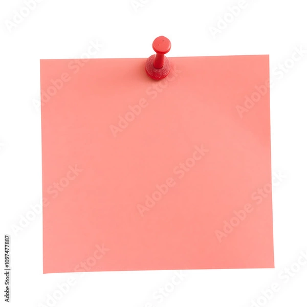 Fototapeta empty sticky note or black paper push pin with thumbtack isolated on transparent background