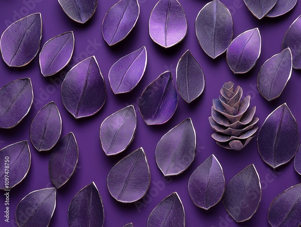 Fototapeta Nickel Pinecone Scales on Deep Violet with Ample Open Area