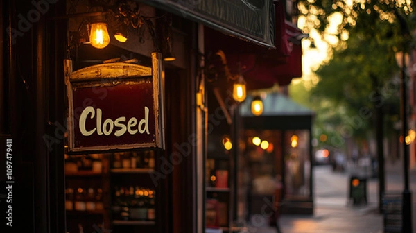 Fototapeta Closed boutique storefront with elegant window display, symbolizing the end of a day and the anticipation of a new beginning