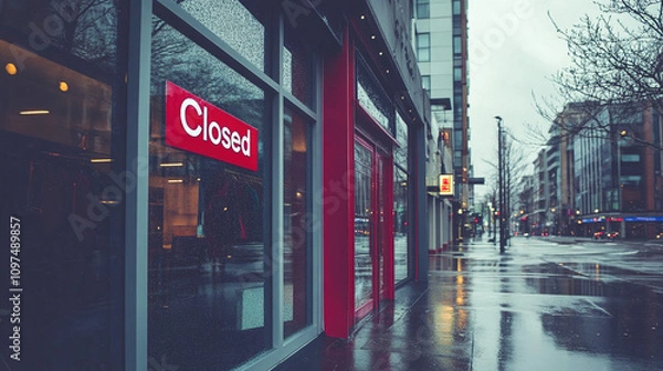 Fototapeta Closed boutique storefront with elegant window display, symbolizing the end of a day and the anticipation of a new beginning