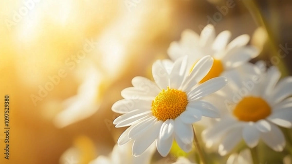 Fototapeta 柔らかな日差しの中の白いデイジー