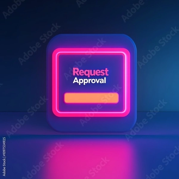 Fototapeta Neon illuminated button for request approval on dark background.