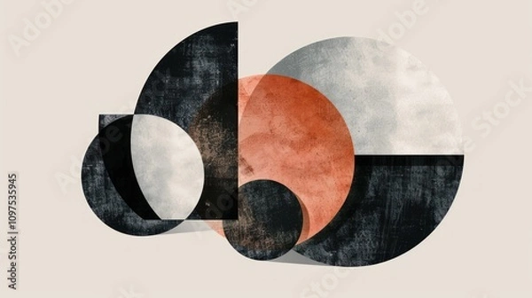 Fototapeta Black geometric shapes overlapping on a light gray background."