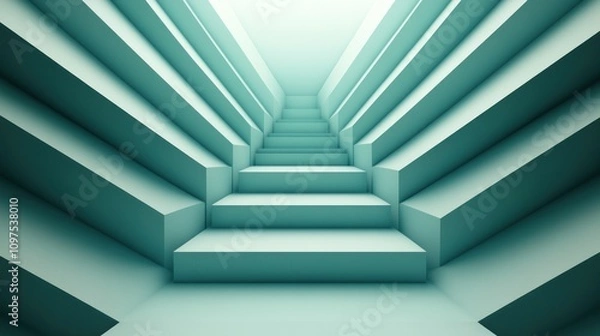 Fototapeta Abstract Teal Staircase Ascending to Light