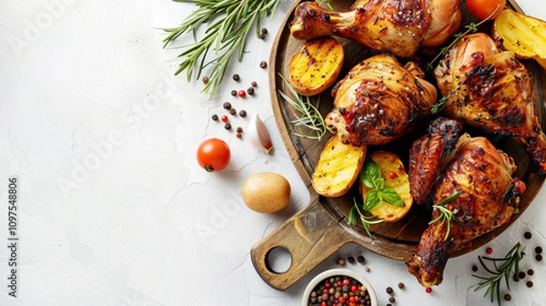 Obraz grilled sausages with vegetables